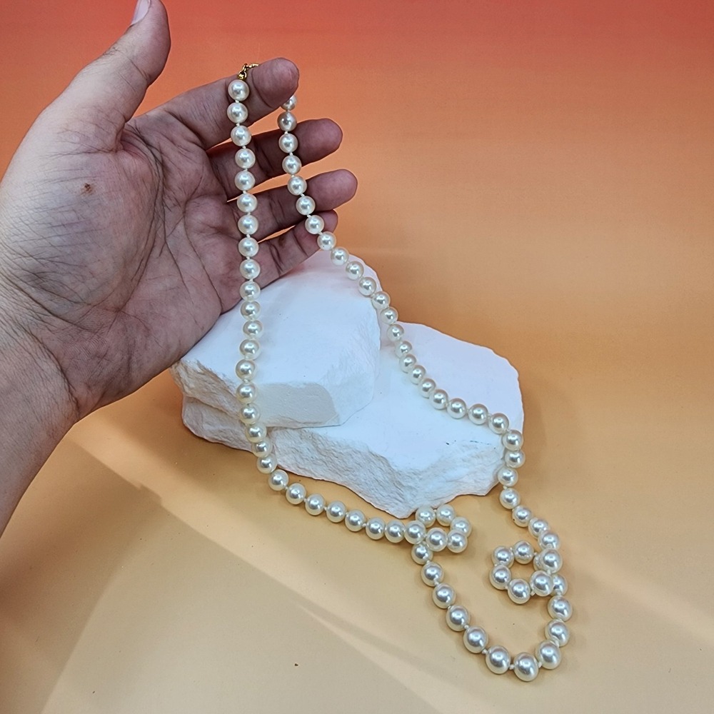 Napier Vintage Faux Pearl Necklace Gold Tone Filigree Box Clasp Classic Glam